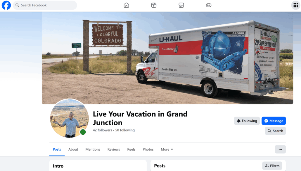 Facebook Business Page for Live Your Vacation in Grand Junction