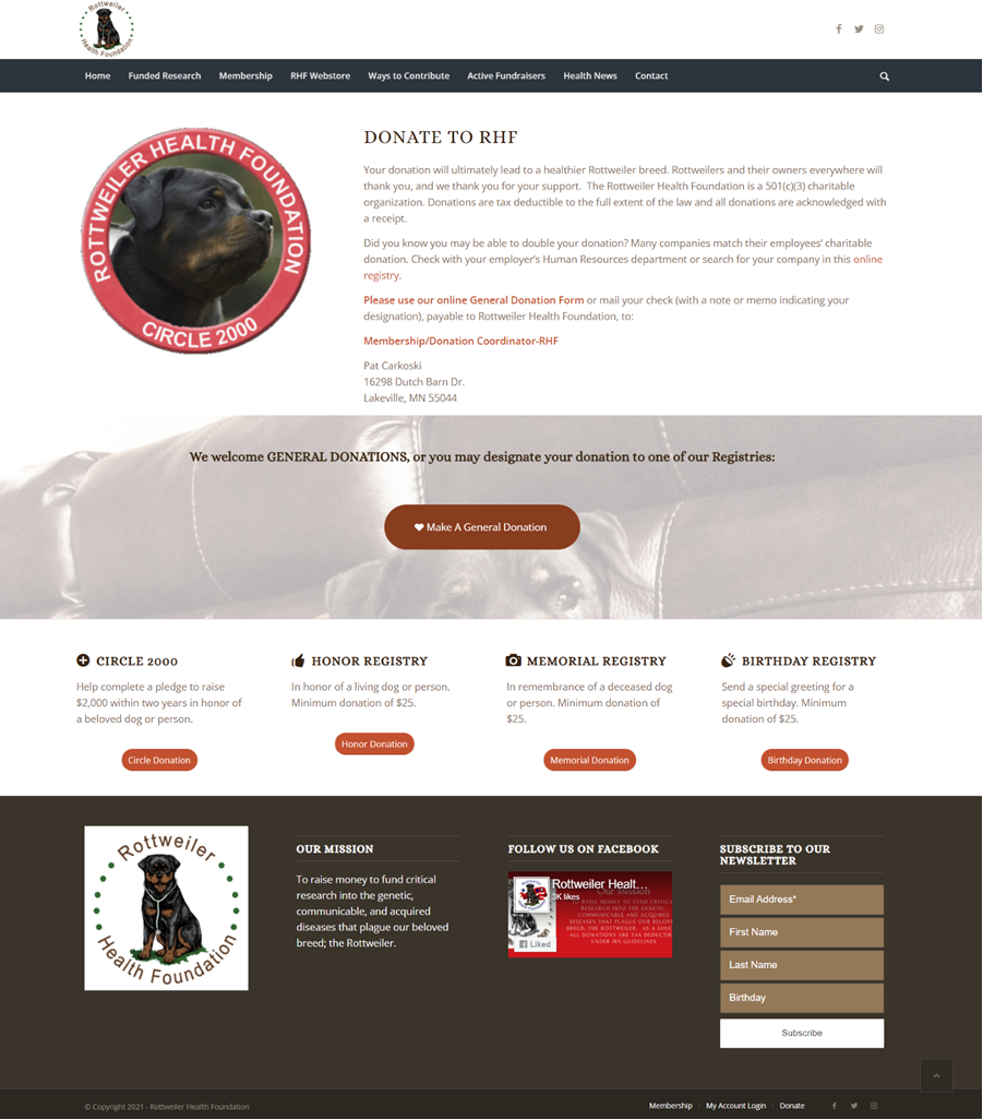 Rottweiler Health Foundation website