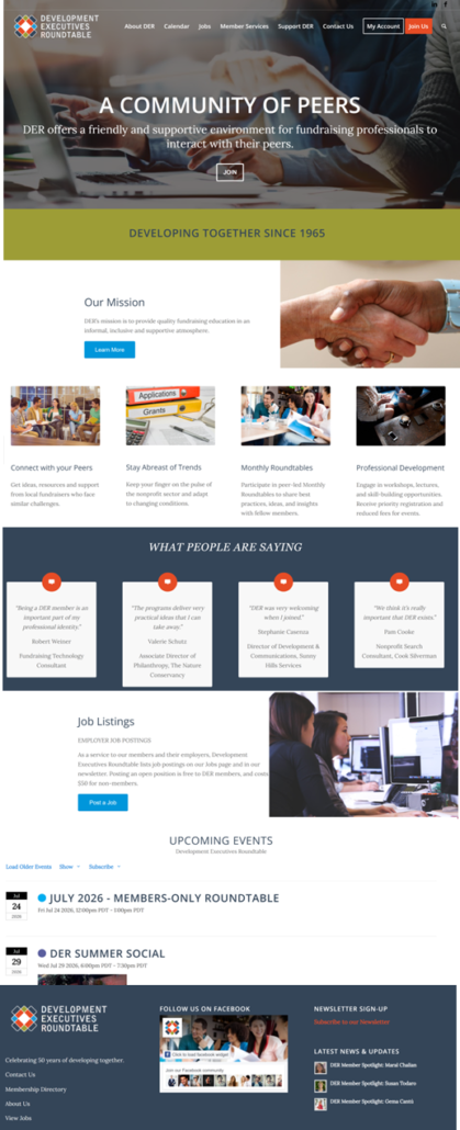 screenshot of the DER website homepage